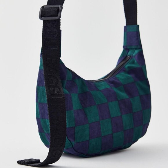 NWT Baggu Small Crescent Bag - Navy Green Check - Picture 1 of 10